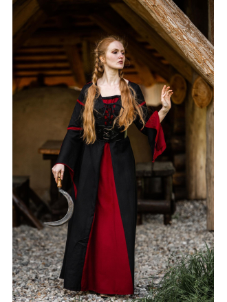 Trollfelsen Leonardo Carbone Mittelalter Gewandung Ritter Wikinger Maid Trompetenärmel Viskose Kleid Berblin Schwarz Rot _8_